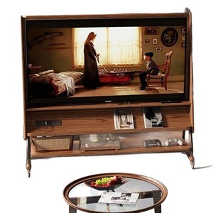 Mueble de TV móvil de madera maciza, color nogal, soporte de suelo con almacenamiento para sala de estar, apartamento pequeño, diseño moderno minimalista - Product Image 4