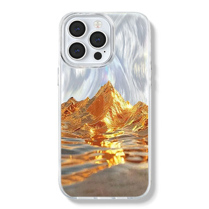 Elegante Cover per Cellulare con Stampa di Montagne Dorate e Motivo in Seta Argentata per <span class=keywords><strong>iPhone</strong></span> 8 X Xr Xs Max <span class=keywords><strong>11</strong></span> 12 13 14 15 16 17 Air - Product Image 3
