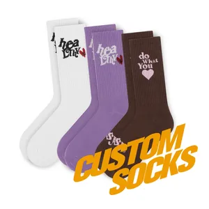 FREE DESIGN MOCKUP Custom Embroidery Logo Women Sock Cotton Crew Customized Design Sock Custom Logo Sox