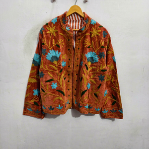 Suzani Embroidered <b>Velvet</b> Short Casual Sweet <b>Jacket</b> <b>Women</b> Breathable Handcrafted Artisan Custom Cotton decent design - Product Image 1