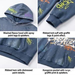 fashion Streetwear Oversized Hoodie Acid Wash heavy cotton Colorful <b>Spray</b> <b>Paint</b> Graffiti Letter Graphic men hoodie hot supplier - Product Image 2