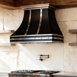 Villa Mutfakları İçin Perçinli Paslanmaz Çelik Kayışlı Özel Mat Siyah Metal Davlumbaz - Product Image 5