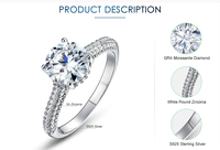 Bague de fiançailles solitaire à quatre griffes en argent sterling S925 avec moissanite couleur D VVS1 et halo caché pour femme