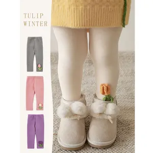 Lale serisi zarif peluş çocuk kız kış sıcak tozluk yürümeye başlayan kızlar için tatlı kız polar pantolon tozluk bebek için