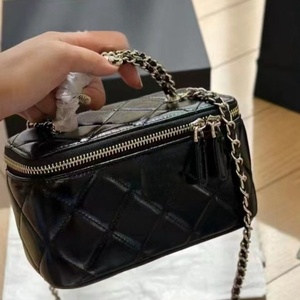 Bolsos cruzados de cadena de lujo para mujer, bolso de hombro de cuero genuino a la moda, Asa de Metal, caja con doble cremallera, bolso cosmético a cuadros - Product Image 2