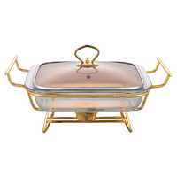 QY 1.5L 2L 3L Réchaud de buffet rectangulaire en verre avec cadre en acier inoxydable doré pour la restauration hôtelière