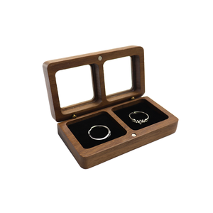 Boîte à alliances de luxe en bois de noyer massif avec doublure en velours, petite boîte de rangement pour bijoux, boucles d'oreilles et pendentifs - Product Image 1