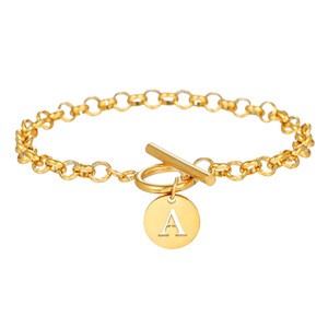 Stainless Steel Letter <b>Bracelet</b> <b>With</b> <b>Initial</b> J Charm Toggle Clasp Unisex Fashion Jewelry Geometric Design Spring 2026 - Product Image 5