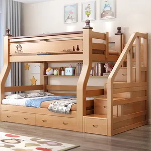 Tempat tidur anak, furnitur tangan ganda krim baru Kingirect tempat tidur Waxbunk tangan tinggi anak-anak tempat tidur susun Modern untuk anak-anak putih