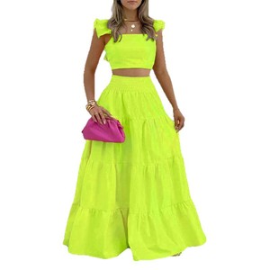 Conjunto de falda escalonada de color liso para mujer, conjunto informal de verano, Smlxl2xl3xl, estilo europeo y americano - Product Image 5