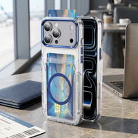 Étui de téléphone avec porte-cartes magnétique pour iPhone 18 Pro Max, coque transparente avec béquille