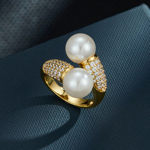Luxury Open <b>Ring</b> With Micro Set Zircon And Faux Pearl <b>Adjustable</b> For Index Finger Everyday Wear - Product Image 1