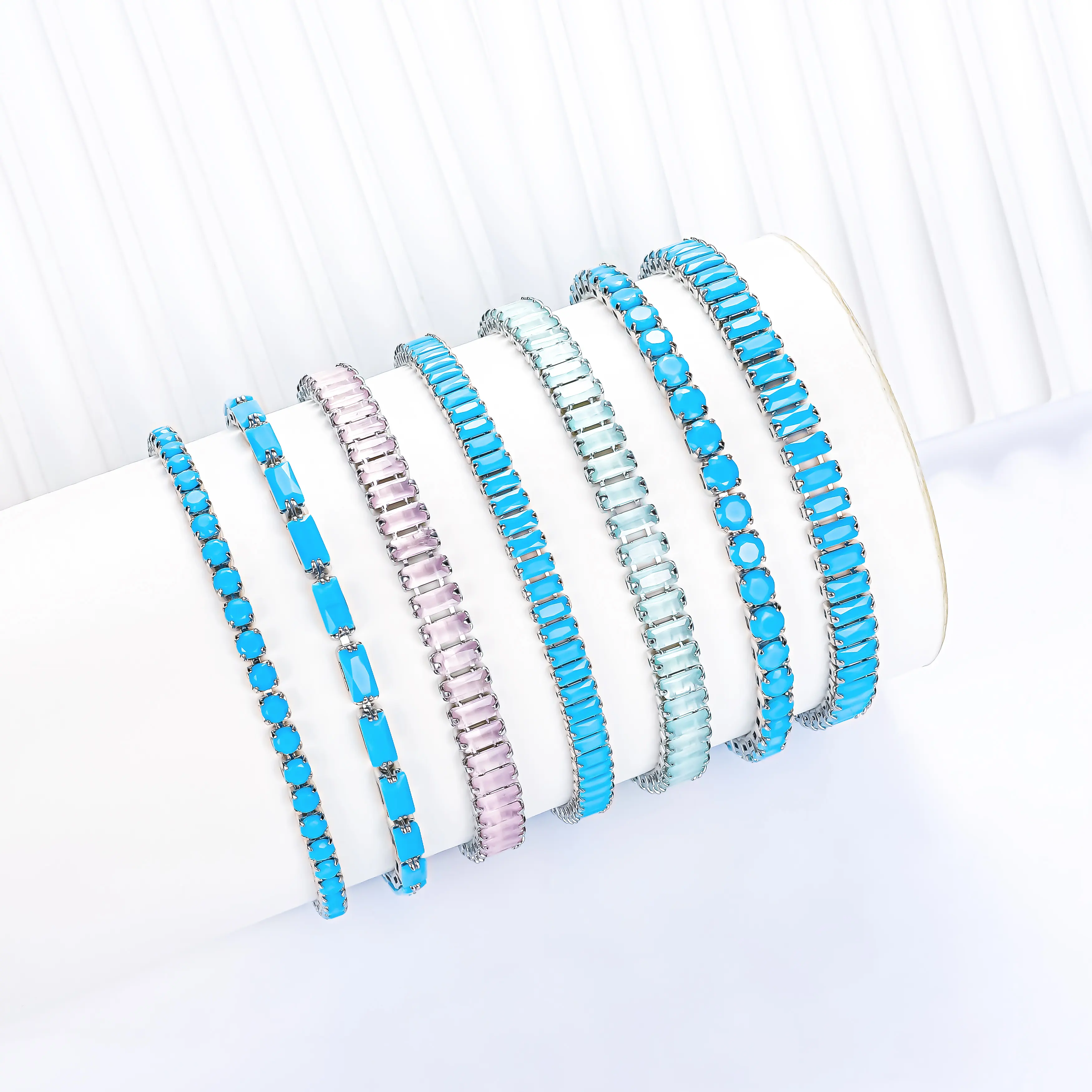 Ювелирные изделия pulseras joyeria, Белый позолоченный Бирюзовый синий, оптовая продажа, циркониевые теннисные браслеты для женщин, бриллиантовые браслеты
