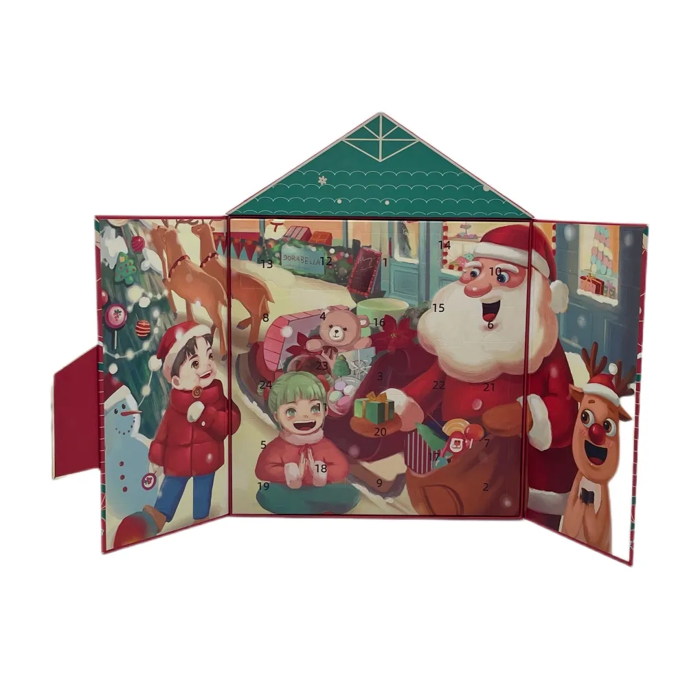 Custom Huis Gevormd 24 Dagen Leeg Koekje Kerstboom Karton Met Lade Adventskalender Geschenkverpakking Te Koop