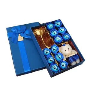 Customized personalized Immortal Infinity Eternal Forever Stabilized Preserved Blue Roses bear In Round Square Heart Box with ri