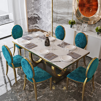Ensemble table et chaises de salle à manger de style italien avec plateau en marbre et structure en acier inoxydable, table de salle à manger de style européen, nouveau modèle