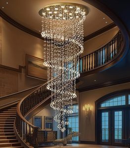 Lustre moderne en cristal de pluie flottant transparent haut de gamme, argent, pour plafond haut, luminaire suspendu pour entrée, escalier - Product Image 5
