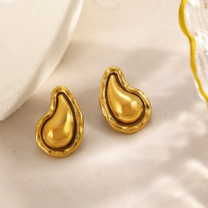 ต่างหูแบบติดหู รูปทรงหยดน้ำ ชุบทอง 18k สแตนเลสสตีล เครื่องประดับแฟชั่น - Product Image 4