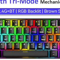   Clavier mécanique tri-mode 61 touches rétroéclairé RGB avec interrupteurs marron, clavier de jeu sans fil
