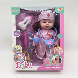 Muñeca de vinilo premium de 14 pulgadas con voz, jeringa, cápsulas, estetoscopio y botella, empaquetada en caja con ventana para juegos de rol médicos y educación. - Product Image 3