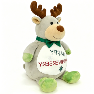 Peluche de renne personnalisée et douce avec texte brodé, adorable animal en peluche de renne avec détails flocon de neige - Product Image 2