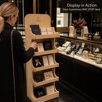 Exhibidor de Madera de 5 Niveles Personalizado para Joyería, Estante de Madera para Piso, Fácil de Montar, Exhibición para Punto de Venta, Certificado FSC