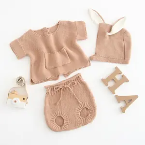 Supplier high quality newborn baby girl boys cotton suit pocket knitted outerwear cotton romper