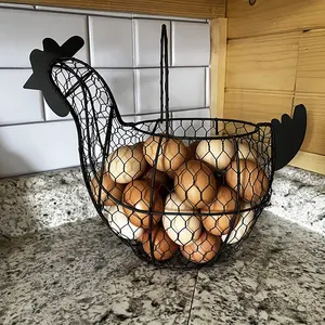Round Chicken Wire Egg Baskets, Rustic Metal Egg Baskets for Fresh Eggs  with Handle, Egg Holder Countertop Basket with Ceramic Lids, Country  Farmhouse
