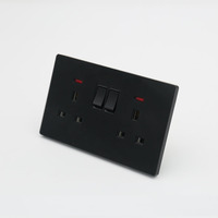 BENDI 13A 220V 2 prises avec interrupteur néon IP22 en verre trempé, commande de lumière murale haute puissance, type 86, panneau ultra-fin décoratif