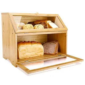 Tempat Roti Lapisan Ganda untuk Dapur Kapasitas Bambu Besar Kotak Penyimpanan Makanan Roti Dapur