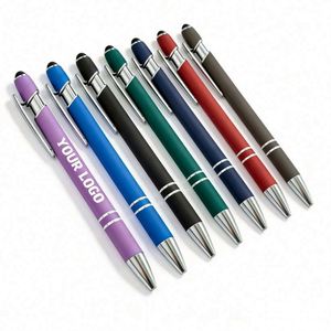 Stylo bille publicitaire en métal caoutchouté avec capteur tactile en aluminium, personnalisable avec logo, pour cadeaux d'affaires en gros - Product Image 1