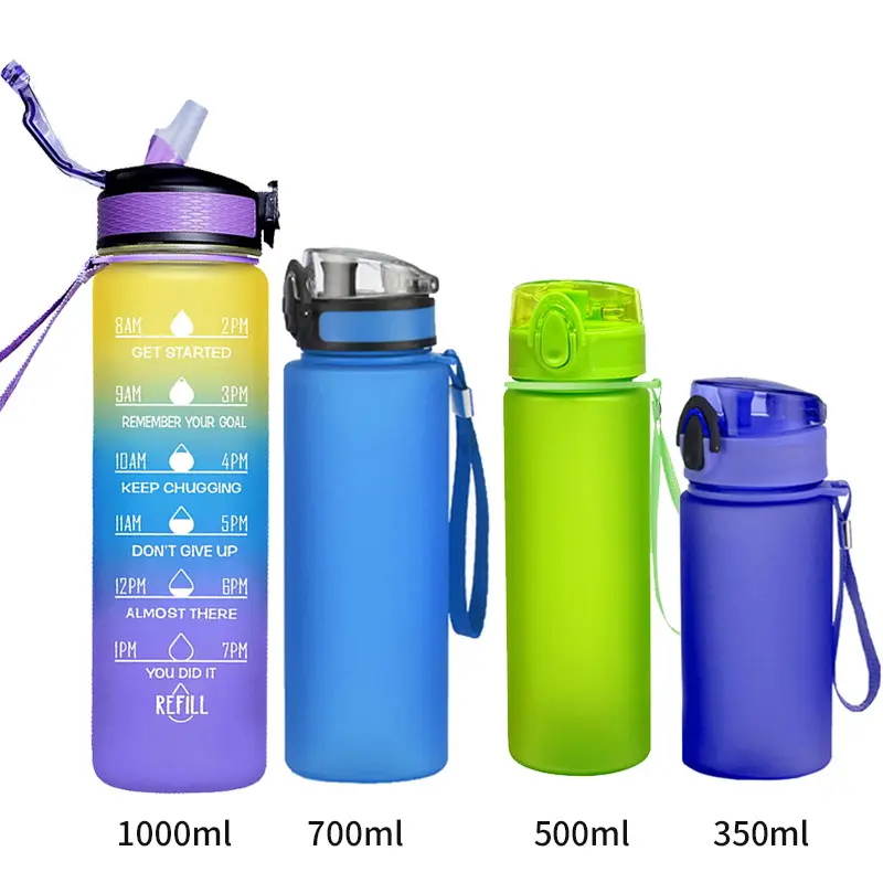 customized 350/500/700ml BPA free motivational gym plastic water bottles with time marker for travel go to school