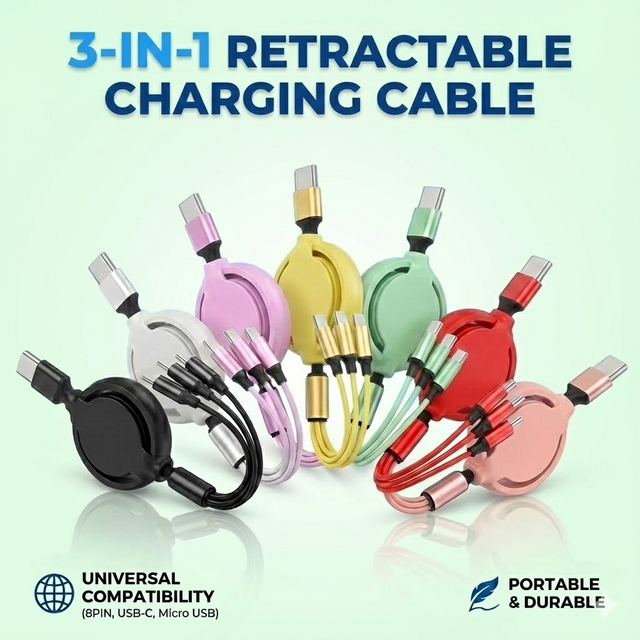 Taipuxi Portable Silicone Round Usb Cable Type C Retractable Charging Cable 3 in 1 Usb Charging Charger Cable Cord Logo for Gift