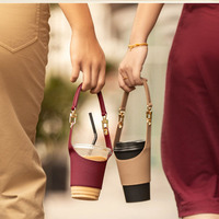 Housse de tasse à café ou à thé portable avec protège-poignet en PU, taille réglable, fermeture à bande magique, couleur et logo personnalisables, pour femme