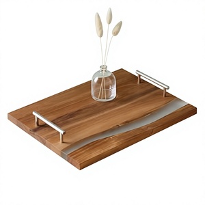 Bandeja de Servir de Madera Grabada Portátil Más Vendida con Asas Metálicas, Estilo Europeo Americano Moderno, Apta para Lavavajillas y Microondas, para el Hogar - Product Image 2