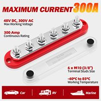Barre omnibus marine 300A, bloc de distribution d'alimentation 12V avec couvercle, 6 goujons de borne 3/8" (M10), max 300V AC, barre omnibus 48V pour automobile