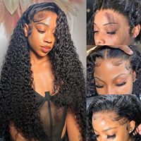 Perruque frontale en dentelle HD de 30 pouces, cheveux humains vierges bouclés profonds, sans colle, alignés sur les cuticules, fournisseur de cheveux vietnamiens bruts