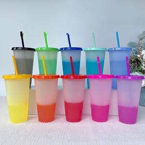 24oz nhựa tái sử dụng thay đổi màu sắc Tumblers với nắp đậy & ống hút trẻ em 'uống ly đặt cho nước lạnh và đồ uống khác - Product Image 4