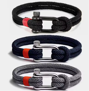 Pulseras deportivas para hombre de acero inoxidable con hebilla en forma de U y cuerda milanesa en contraste, estilo supervivencia, las más vendidas. - Product Image 1