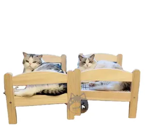 Tempat Tidur Hewan Peliharaan Kayu Solid, Tempat Tidur Anjing Kotoran Kucing Sederhana