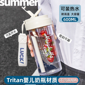Tritan Water Cup With Straw And Tea Infuser For Women Travel Use Heat Resistant Portable Drink Cup With Carrying Strap - Product Image 2