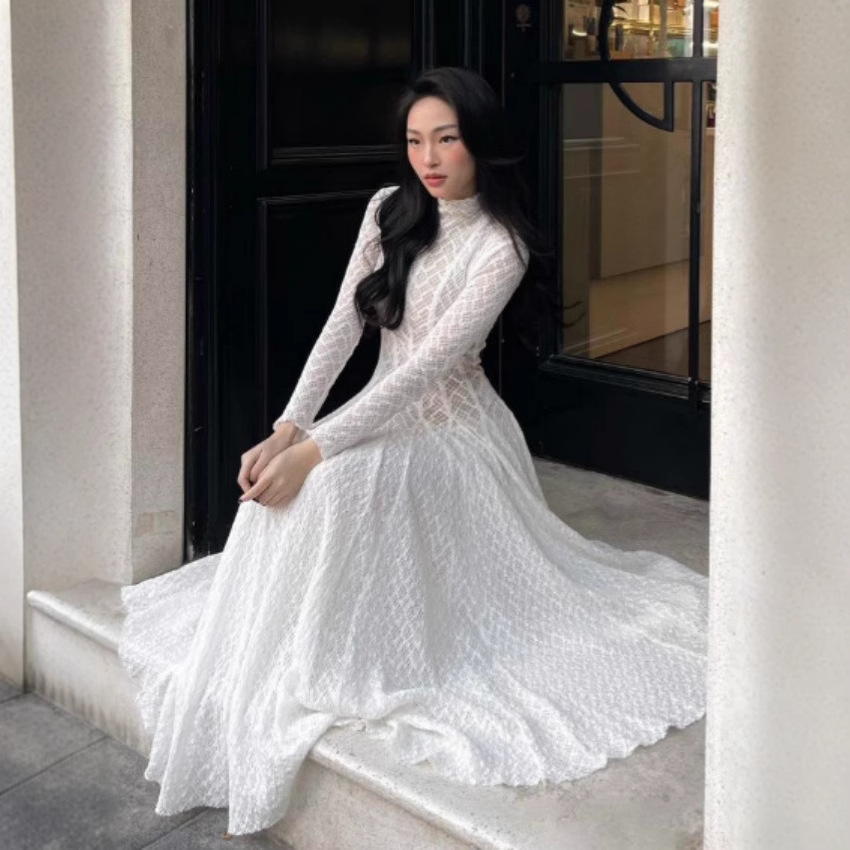 knee length dresses for ladies Ivory Long Sleeve Maxi Dress main image 0