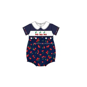 Summer Children Smocked Clothes Rompers Boutique Baby Boys Cherry Knitted Cotton Jumpsuits Wholesale