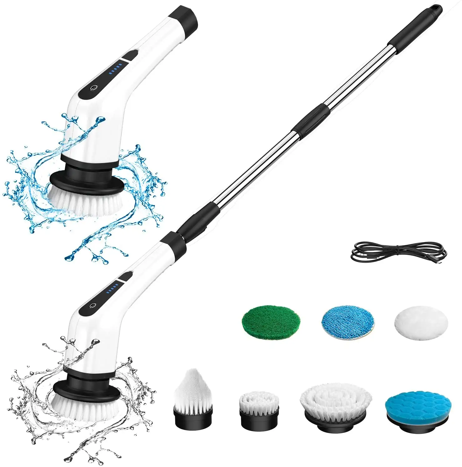 Electric Spin Scrubber, Electric Bathroom Cleaning Brush, 7 Replacement Brush Heads and Extension Handle