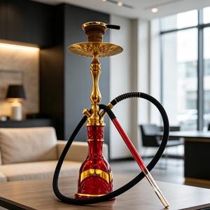 Chicha rouge dorée à un tuyau en acier inoxydable givré, ensemble de fumage avec tuyau pour bar, cadeau, voyage - Product Image 5