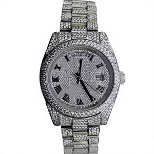 Hot Selling High Quality High <b>End</b> Luxury Fashion Moissanite Stainless Steel Round Case 10 <b>Bar</b> Water Resistant Watch - Product Image 1