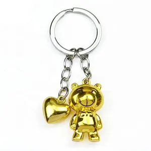 高品质定制标志钥匙链可爱促销礼品金属钥匙圈3D金熊钥匙链