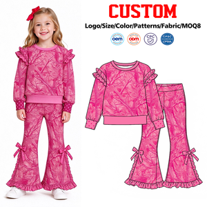 Pantalones acampanados personalizados para bebé con estampado de corazones de béisbol y lazo, conjuntos de otoño para niñas, ropa casual al por mayor para niños pequeños, seda de leche - Product Image 6