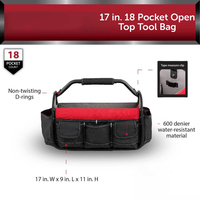 Sac à outils robuste pour électriciens Kit de travail ouvert haut souple 16 pouces constructeur fourre-tout pliable stockage outil organisateur