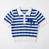 Nouvelle Arrivée Mode Femme Grande Taille Polo en Maille Rayé avec Bord Côtelé Contrastant Style Nautique Preppy Manches Courtes Haut Décontracté en Maille
